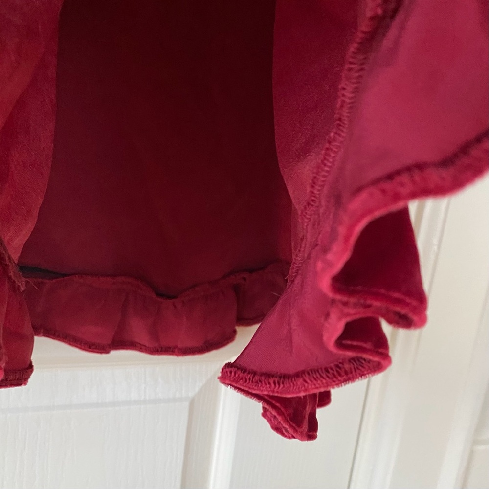 $218 Reformation Red Velvet Ruffle Hem Smocked Back Sleeveless Mini Dress Sz 10 - Picture 10 of 12
